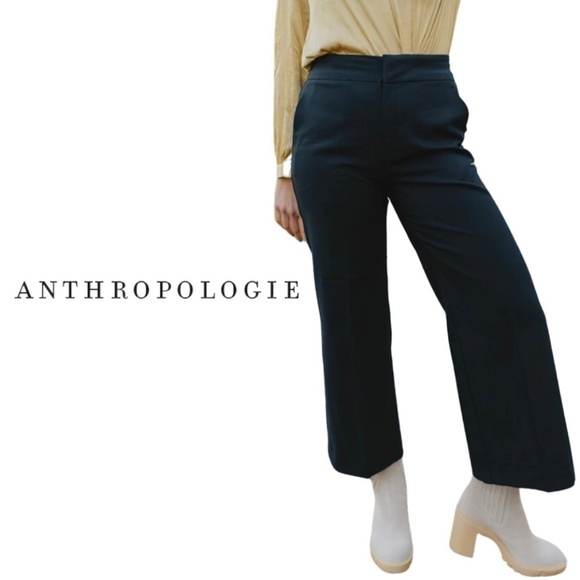 Anthropologie See U Soon Dark Tourquoise Green Tapered Linen Trouser Dress Pants - Picture 1 of 16